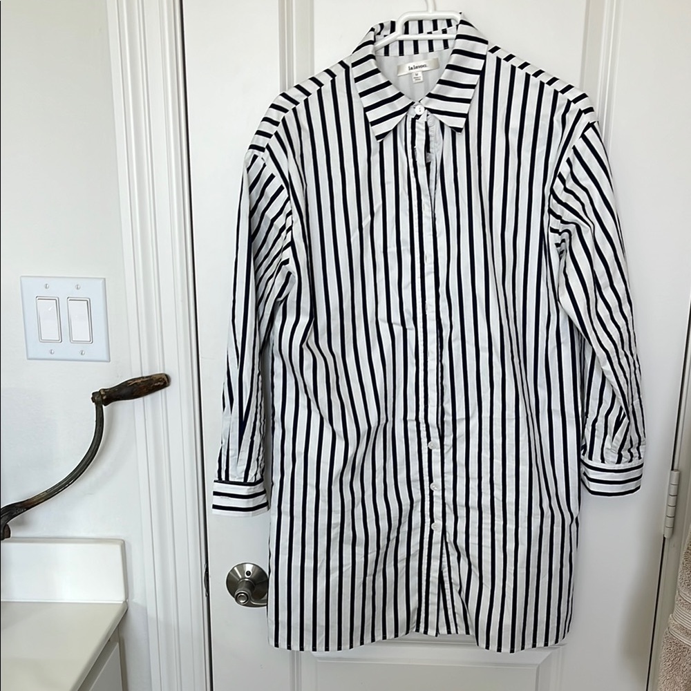 Black and White Striped Button-Up Shirt